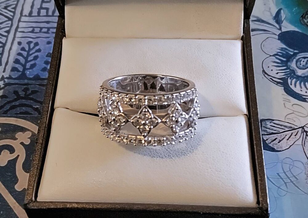 Gorgeous New 1.15 Ct. Genuine Diamond Art Deco Wide Band Ring Sz 8